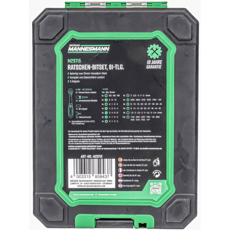 BRÜDER MANNESMANN bitset 81-delig, chroom-vanadium, zwart-groen